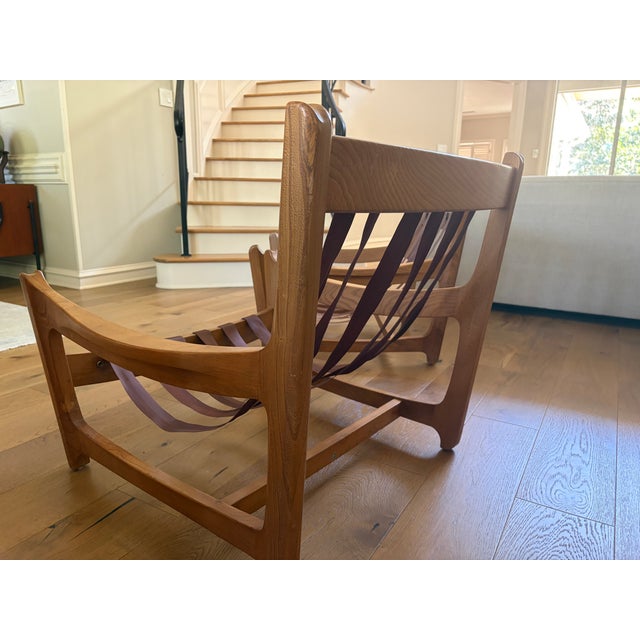 Pair of Vintage Ercol English Lounge Chairs With Brown Webbing Sling Seats Made in England For Sale - Image 10 of 16