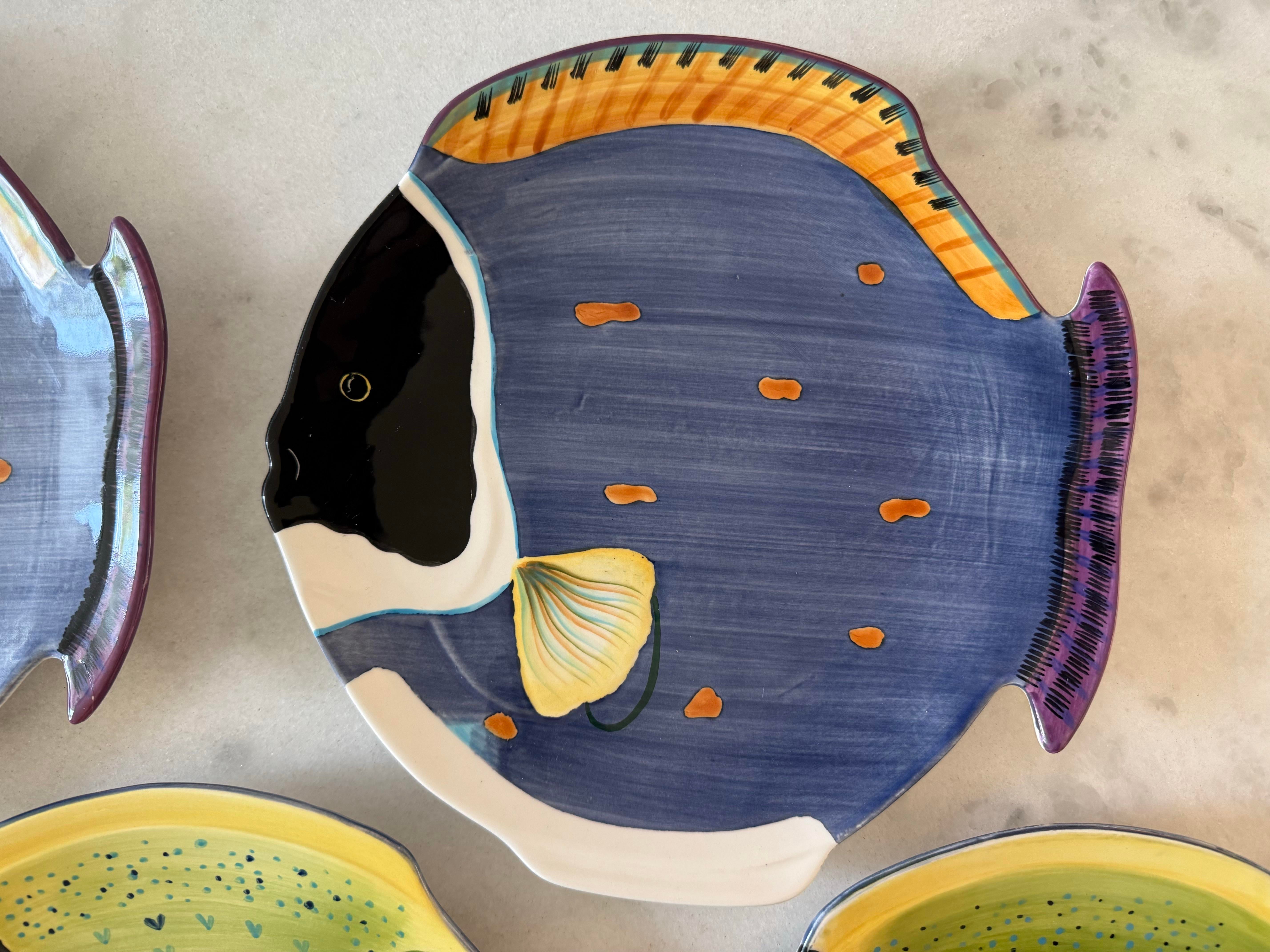Set of 5 Coral Ocean Fish Dinner Plates by Studio Nova | Chairish