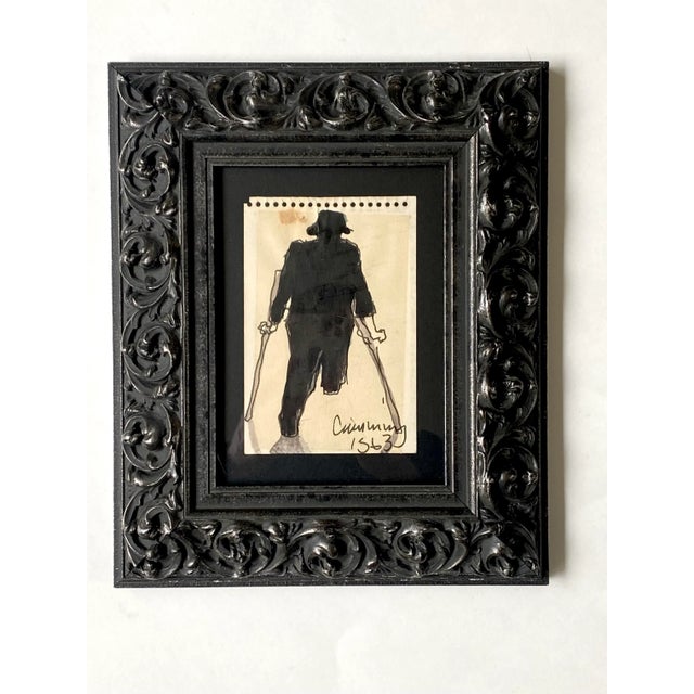 1963 ink on paper drawing of a man on crutches by noted Northwest artist William Cumming. Typical of his style which often...