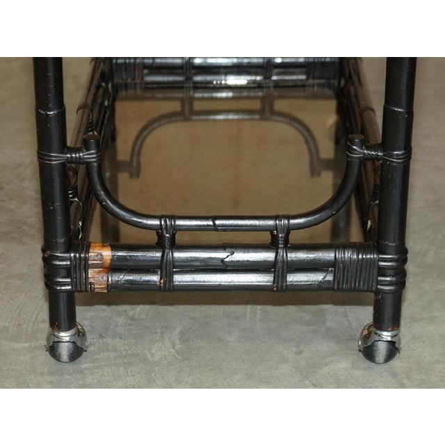 Mid-Century Chinese Modern Ebonised Serving Trolley with Bamboo Frame For Sale - Image 14 of 18