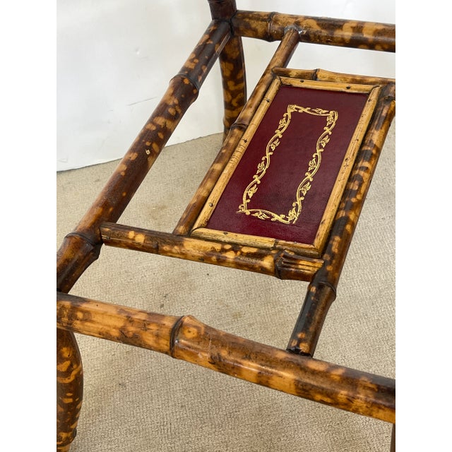 Late 19th Century 19Th. C. Tortoiseshell Bamboo Table With Red Tooled Leather Top For Sale - Image 5 of 11