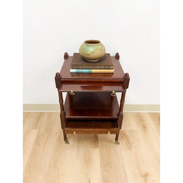 Vintage Mahogany Traditional Side Table Pullout Tray Regency Style Accent For Sale - Image 10 of 17