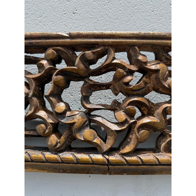 Chestnut Large Ornate Vintage Hand-Carved & Gilded Indian Wood Mirror or Picture Frame For Sale - Image 8 of 9