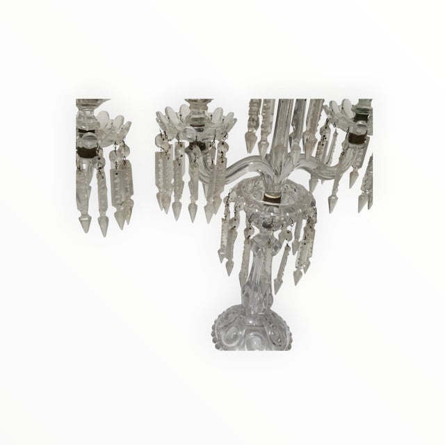 Vintage Pair 14" Modular Crystal 3-Light Candelabras Threaded European Lead Crystal Complete With Prisms For Sale - Image 11 of 12