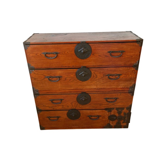 This antique Japanese tansu chest was sourced at an antique dealer in Tokyo Japan. It is a beautifully preserved example...