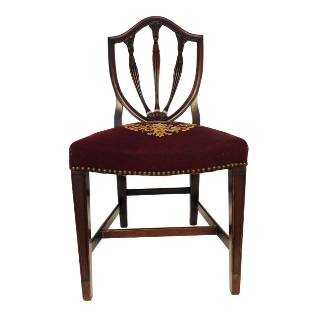 Vintage Mahogany Needlepoint American Traditional Chair For Sale