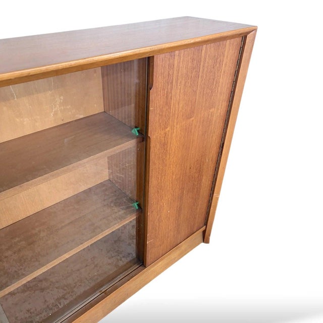 Mid-Century Teak Sliding Door Bookcase with Glass Front by Herbert Gibbs, 1970s For Sale - Image 9 of 11