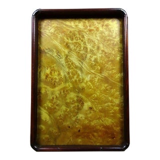 Vintage Burl Wood Tea Tray With Rosewood Frame - Brass Mounted For Sale