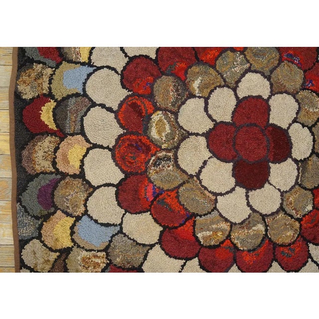 1940s Multi Floral Folk Art Penny Antique American Hooked Rug 4' 0''x4' 0'' Woven Wool Carpet For Sale - Image 11 of 12