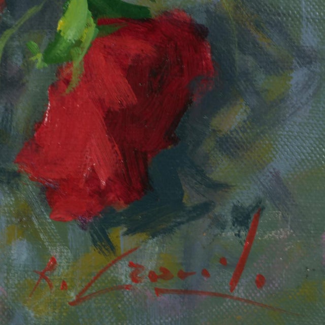 Criscuolo, Red Flowers Still Life, Oil on Canvas For Sale - Image 4 of 7