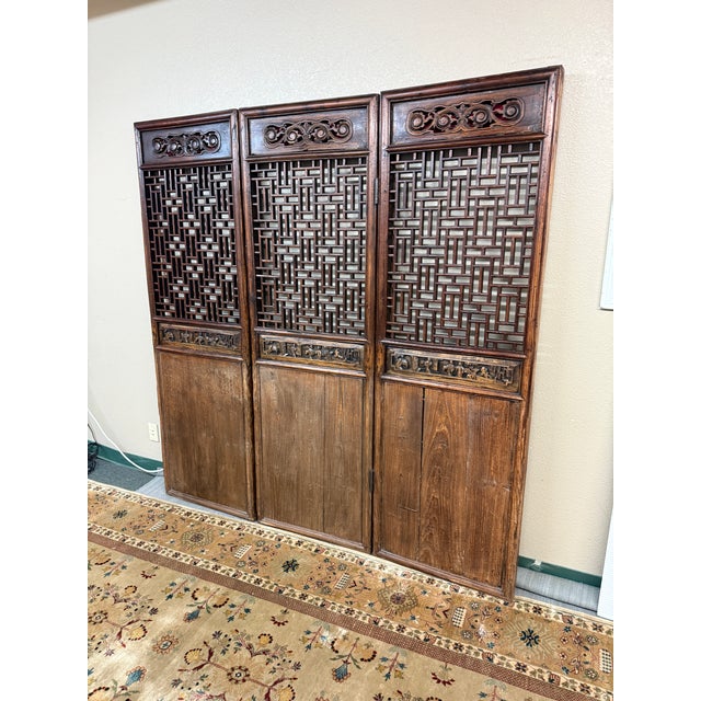 Brown Chinese Carved Wood Folding Screen, Antique For Sale - Image 8 of 12