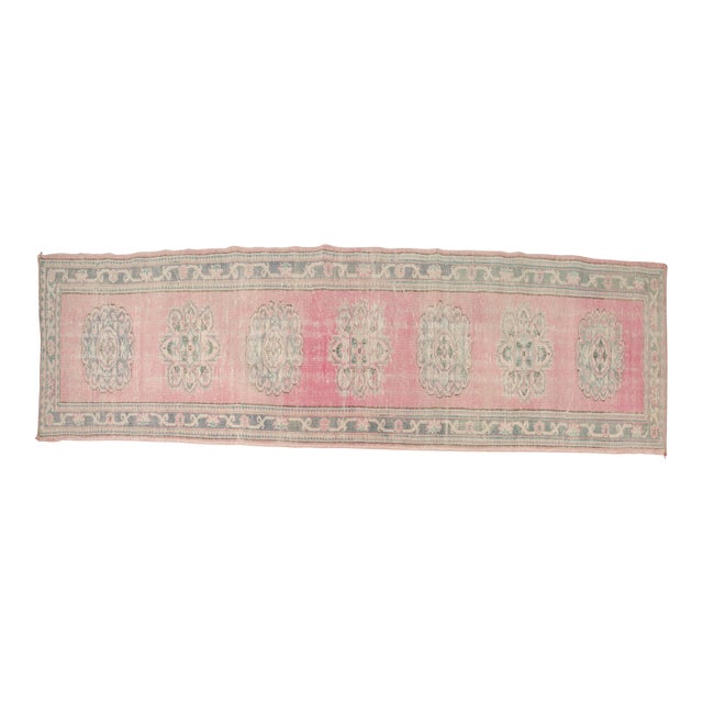 Low Pile Vintage Pink Runner Rug For Sale
