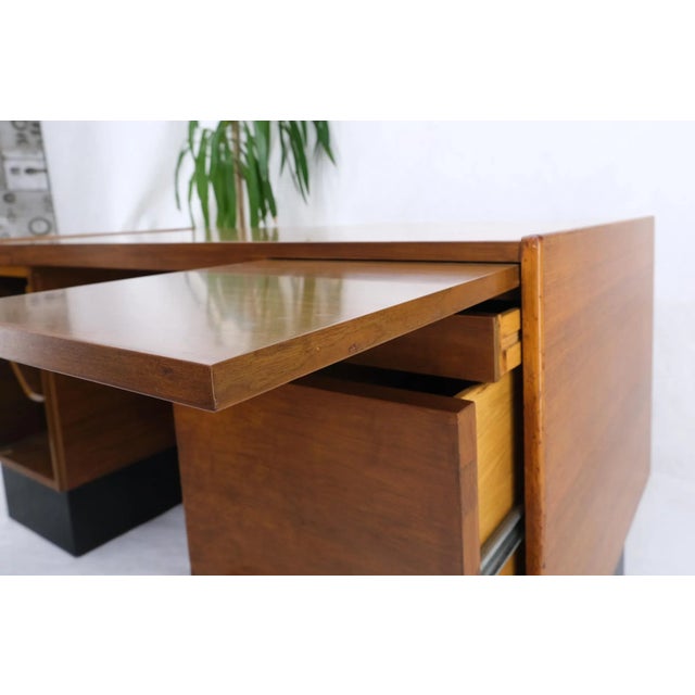 Dunbar Furniture American Walnut Ed Wormley for Dunbar Double Pedestal Desk w/ Folding Return For Sale - Image 4 of 13