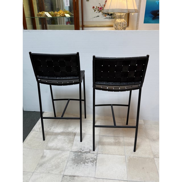 2020s Mermelada Estudio for Cb2 Woven Leather Counter Stools, Pair For Sale - Image 5 of 12