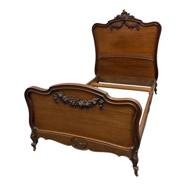 Twin Size Louis XV Style Carved Wood Bed Frame, Antique For Sale