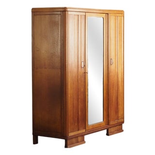Vintage Art Deco Three-Door Wardrobe with Mirrored Door, 1930s For Sale