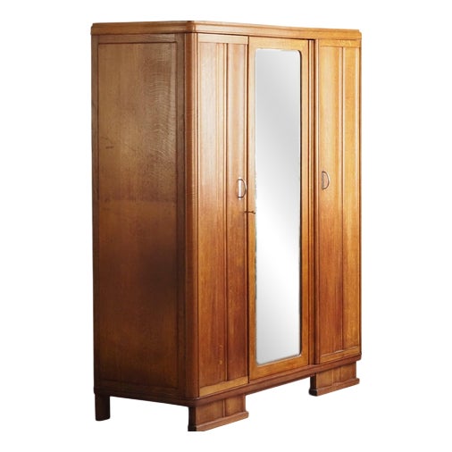 Vintage Art Deco Three-Door Wardrobe with Mirrored Door, 1930s For Sale