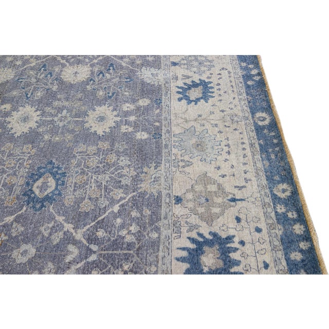 Gray Gray Apadana's Artisan Collection Handmade Allover Designed Wool Rug For Sale - Image 8 of 11