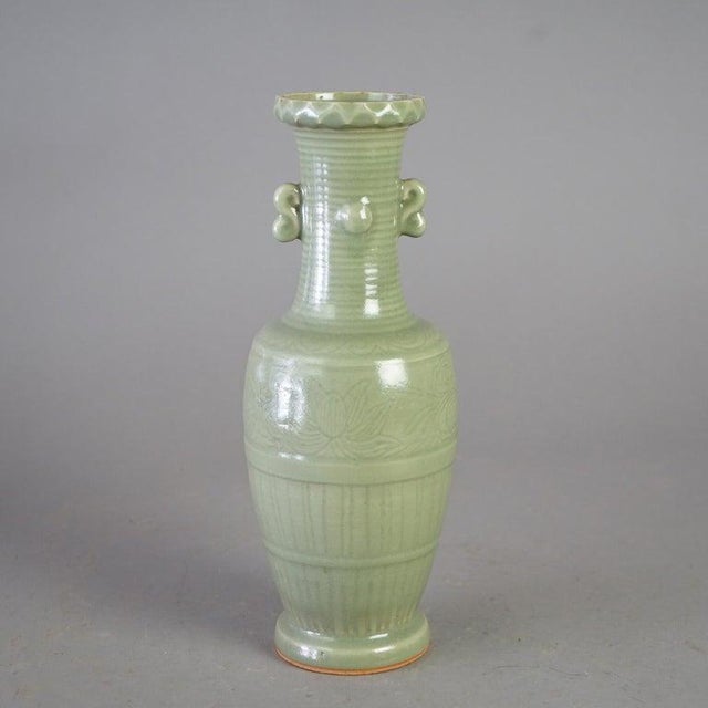 Antique Chinese Celadon Glazed Art Pottery Vase, C1930 For Sale - Image 11 of 11