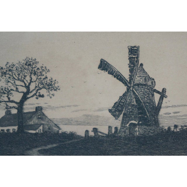 Late 19th Century Antique Henri Le Riche Signed Windmill Riverscape Landscape Etching 26", Framed For Sale - Image 6 of 12