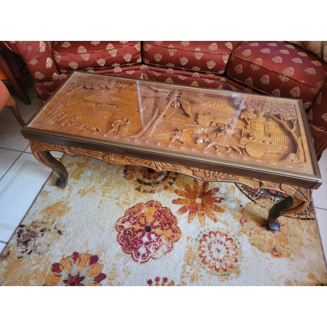 Wood Vintage Hand-Carved Filipino Village Scene Coffee Table For Sale - Image 7 of 12