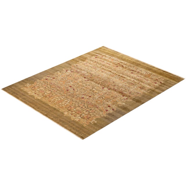 Olive Vintage Traditional Hand Knotted Wool Area Rug, Olive - 7'10" X 9'10" For Sale - Image 8 of 9