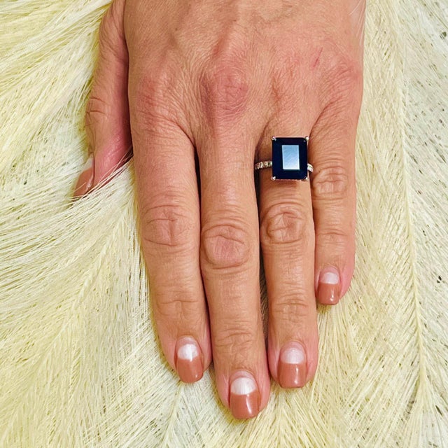 Metal Sapphire Diamond Ring 14k Y Gold 12.05 TCW Certified, Size 6.75 For Sale - Image 7 of 8