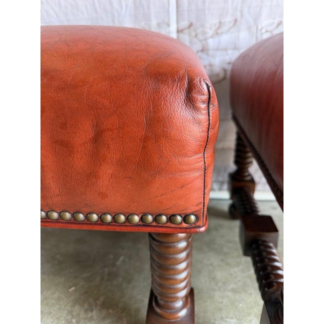 Spanish Spanish Colonial Revival Leather Benches With Antique Brass Trim, 1960 For Sale - Image 3 of 12