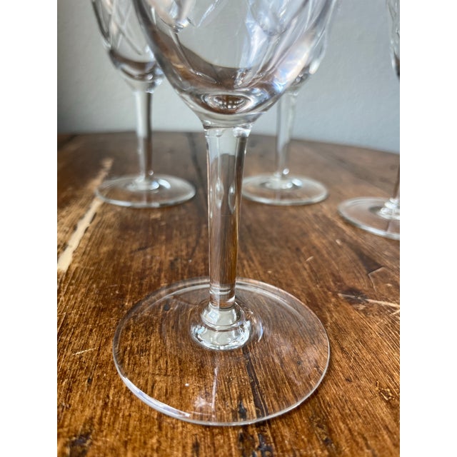 Transparent Set of 4 - 1930’s Boussu Made in Belgium Crystal Water or Wine Glasses For Sale - Image 8 of 8