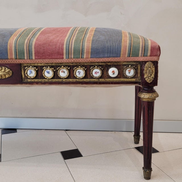 Louis XVI Style Dressing Bench in Beech, Bronze and Porcelain, France, 1850 For Sale - Image 10 of 18