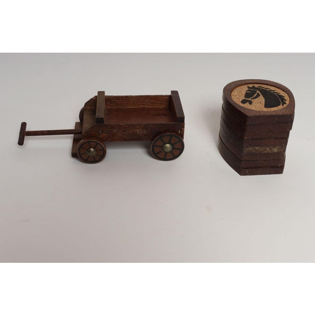 Vintage Western Set of Eight Horse Motif Coasters With Covered Wagon Carrier For Sale In New York - Image 6 of 16
