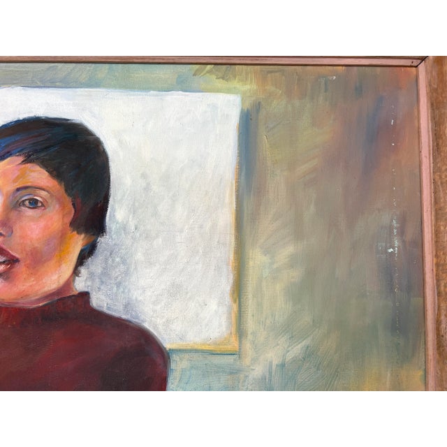 Brown 70's Vintage Impressionist Oil Woman Portrait Painting, Framed For Sale - Image 8 of 13