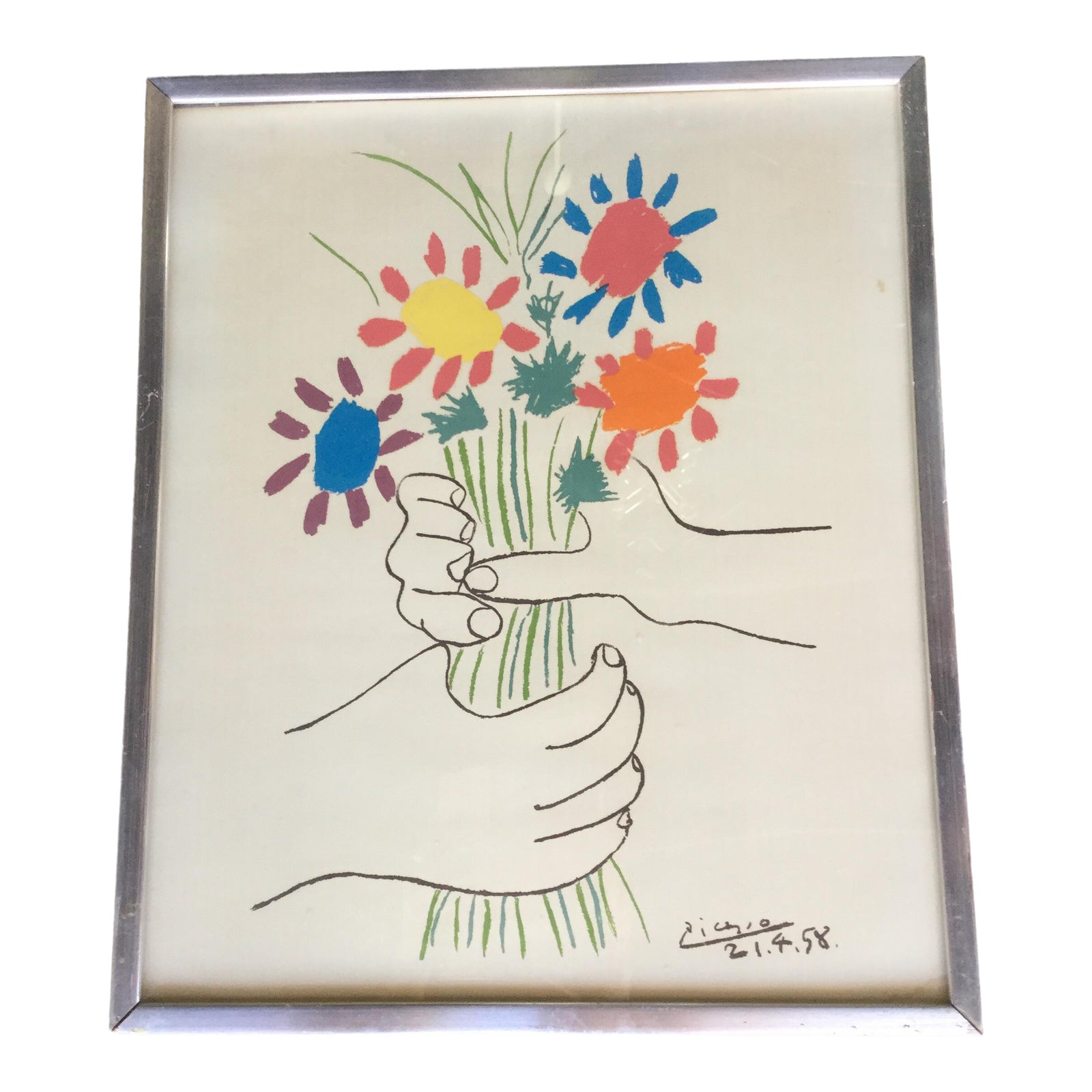 1960s Vintage Picasso “Hands With Flowers” Print Chairish