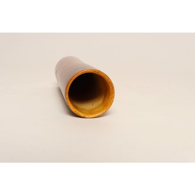 Ceramic Vintage Studio Pottery Sunburst and Botanical Motif Matte Amber Glazed Vase For Sale - Image 7 of 18