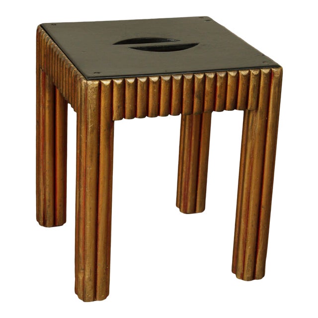 Vintage Art Deco Polychrome Painted Black and Gold Taboret Side Table