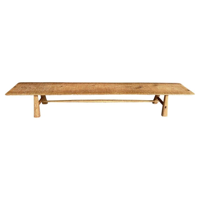 Andrianna Shamaris Impressive Minimalist Carved Long Teak Wood Bench For Sale - Image 15 of 18