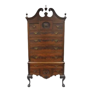 19th C. Chippendale Style Mahogany Ball and Claw Highboy Tall Chest of Drawers