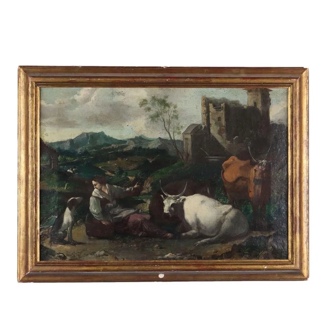 Cattle and Shepherdess, Oil on Canvas, Framed For Sale - Image 13 of 13