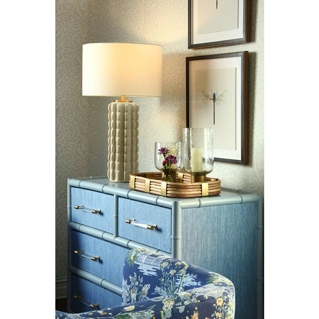 Ceramic Matthew Izzo Home Cece Beige Glazed Scalloped Ceramic Table Lamp With Shade and Ceramic Finial For Sale - Image 7 of 8