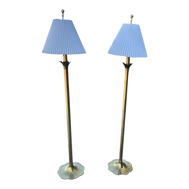1970s Art Deco Stiffel Lotus Floor Lamps - Pair For Sale