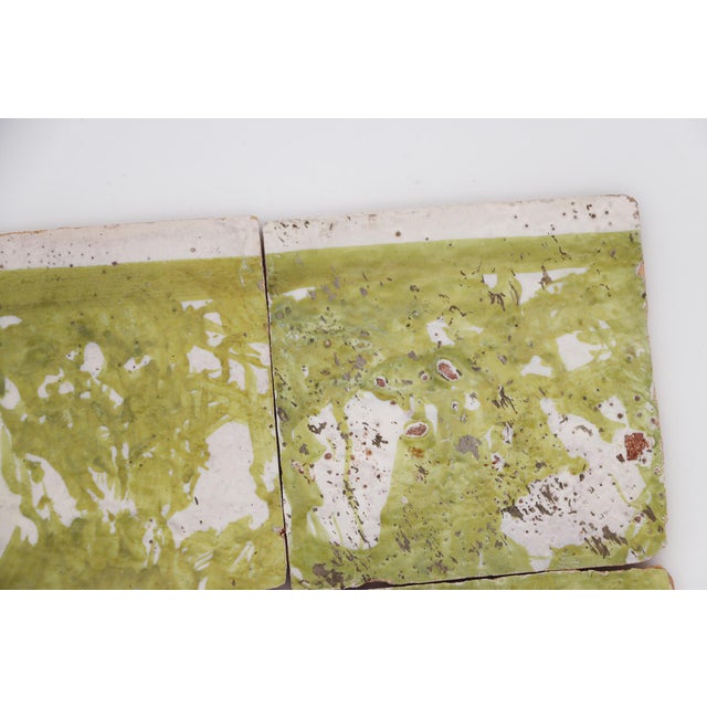 Baroque 18th Century Set of Four Green Spongeware Tiles, Portuguese For Sale - Image 3 of 12
