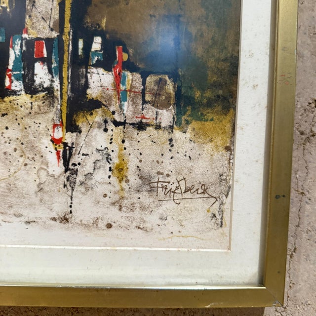 AMBIANIC presents 1970s Johnny Friedlaender Lithograph Composition 14 h x 11.75 w x 1 art 11 x 9 Signed Original vintage...