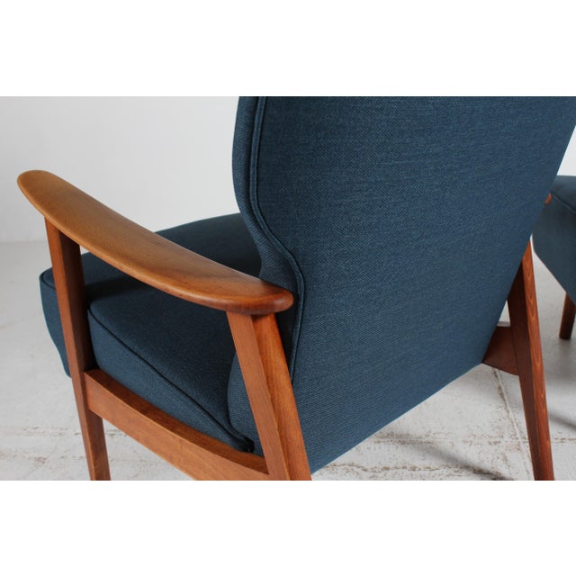 Danish Easy Chairs in Beech and Blue Fabric by Fritz Hansen, 1950-1960, Set of 2 For Sale - Image 11 of 15