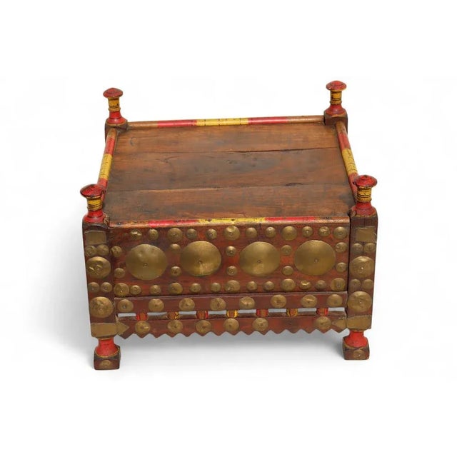 Vintage Wood Side Table with Brass Details, 1930s For Sale - Image 6 of 12