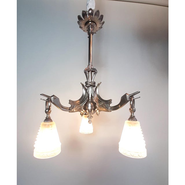 Art Deco Ceiling Lamp in Nickel-Plated Bronze by Charles Schneider, Paris, France, 1920s For Sale - Image 9 of 13