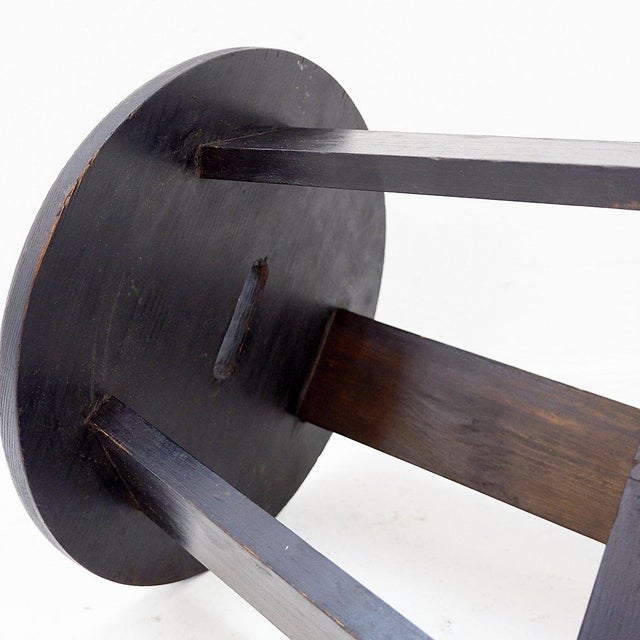 Vintage Black-Stained Wooden Tripod Stool with Tenon Joints For Sale - Image 6 of 13