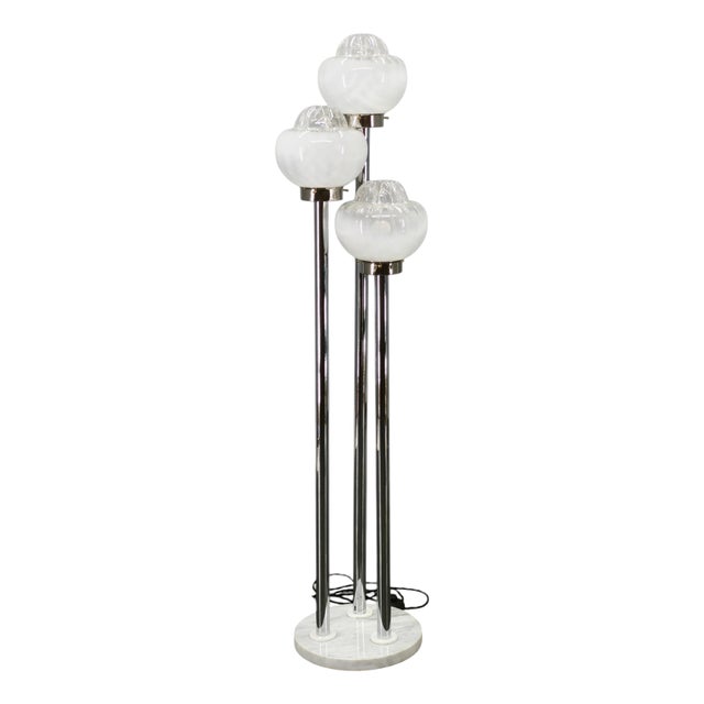 Italian Murano Glass, Chrome and Marble 3-Light Floor Lamp, 1970s For Sale