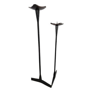 Brutalist Hammered Metal Double Candleholder, 1960s For Sale