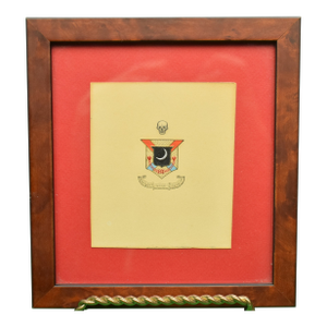 Mid 20th Century Hand-Gouache Painted Skull & Moon Armorial Crest, Framed