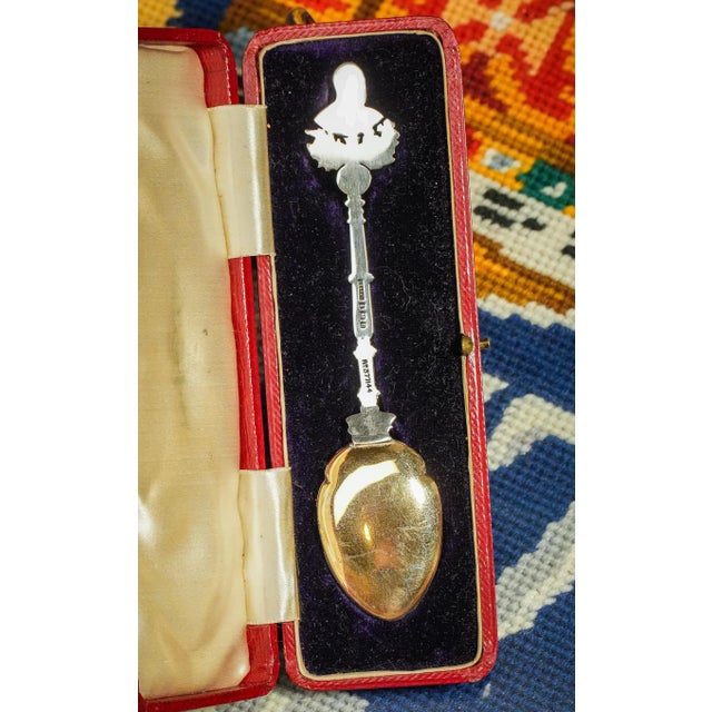 Metal Wonderful Coronation 1902 King Edward VII Antique Sterling Silver Spoon and Leather Case British Royalty For Sale - Image 7 of 11
